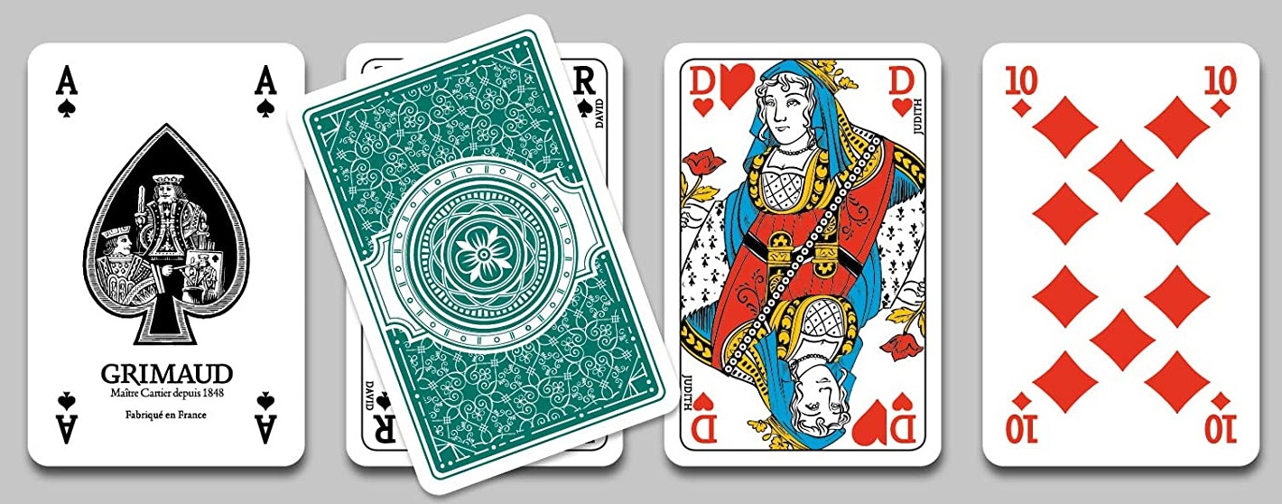Grimaud Origine Belote - jeu de 32 cartes cartonnées plastifiées - format  bridge – 4 index standards