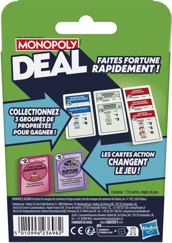 Jeu de Cartes Monopoly Deal - édition Belge (Langue française) 1 Joueur  (Lot de 2)